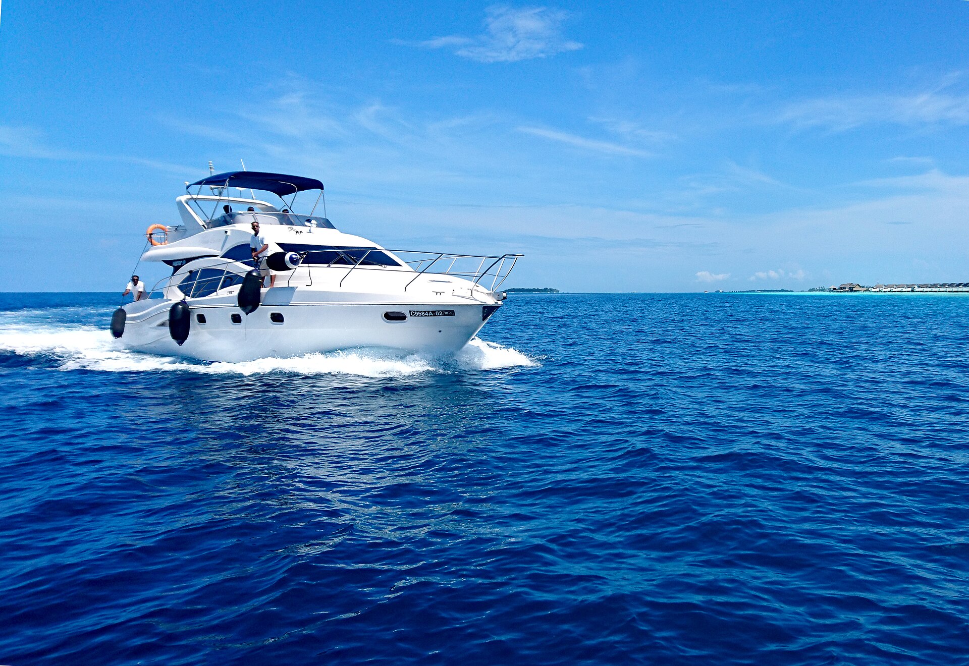 A large motor yacht cruising in open water