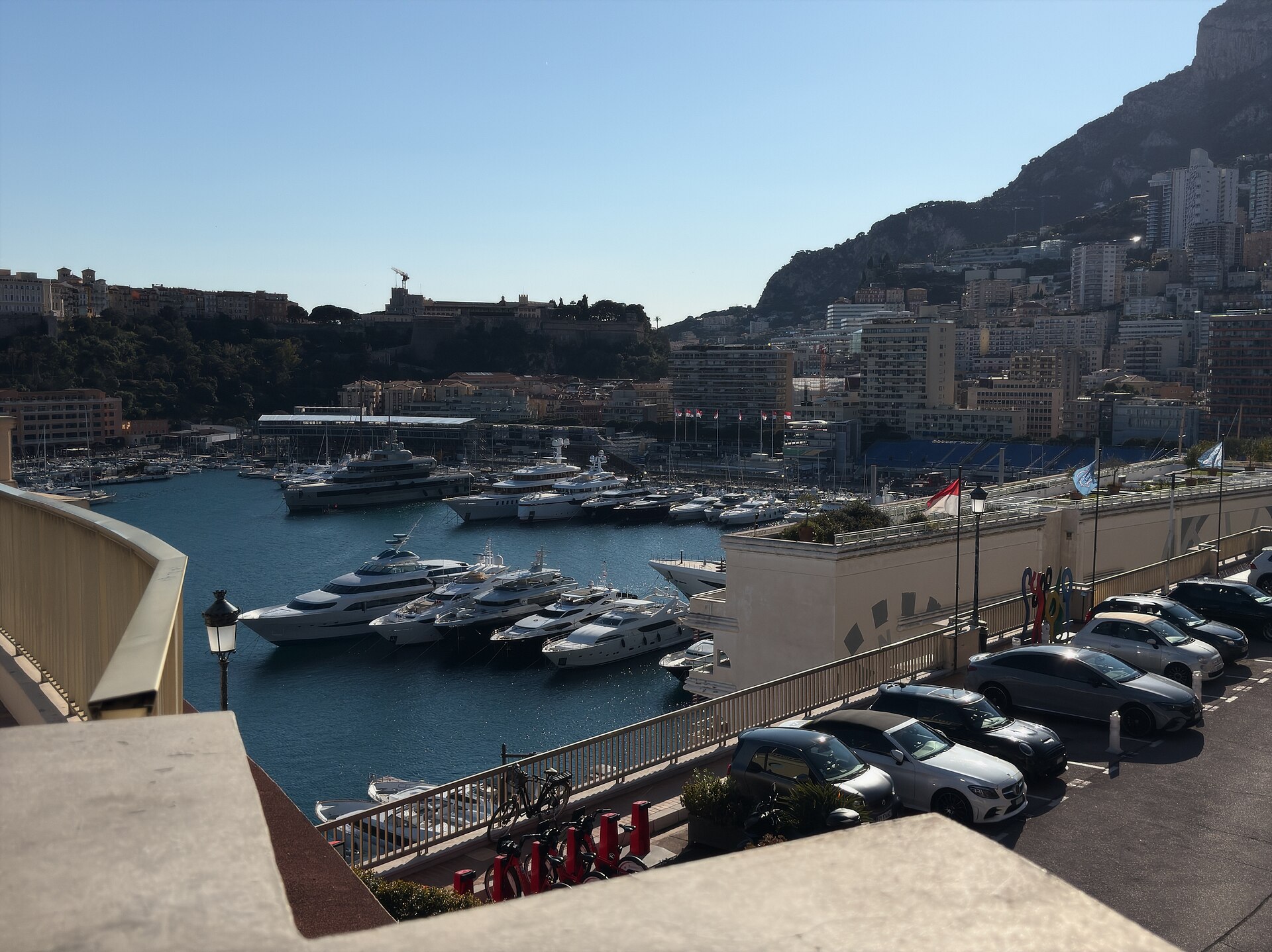 Superyachts berthed in Port Hercule, Monaco